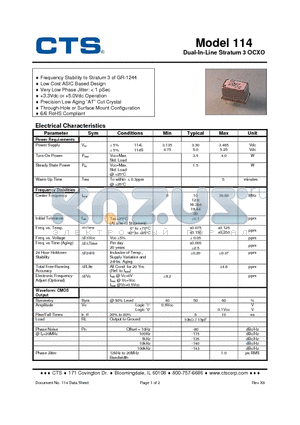 114 datasheet - Dual-In-Line Stratum 3 OCXO