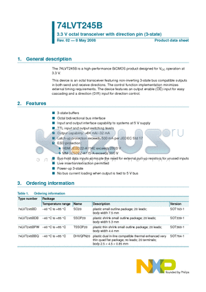 74LVT245BD datasheet - 3.3 V octal transceiver with direction pin (3-state)