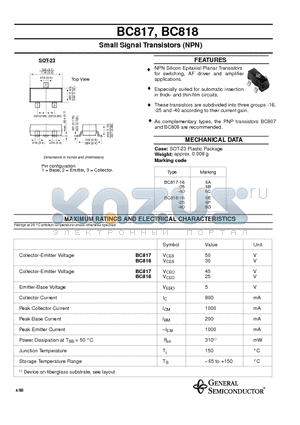BC817 datasheet - Small Signal Transistors (NPN)
