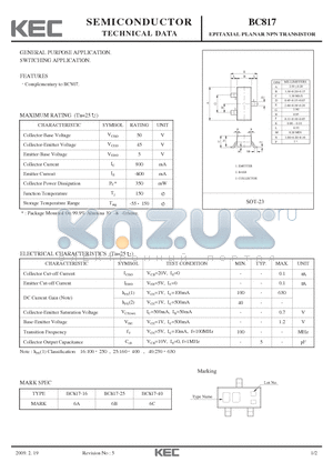 BC817 datasheet - EPITAXIAL PLANAR NPN TRANSISTOR