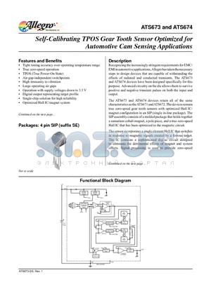 ATS673 datasheet - Self-Calibrating TPOS Gear Tooth Sensor Optimized for Automotive Cam Sensing Applications