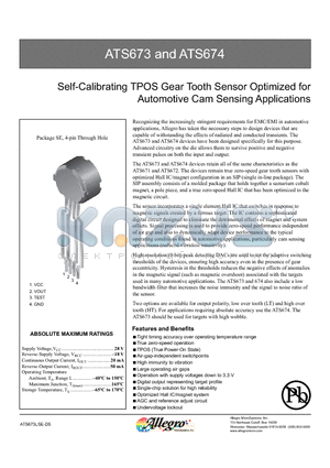 ATS673LSETN-LT datasheet - Self-Calibrating TPOS Gear Tooth Sensor Optimized for Automotive Cam Sensing Applications