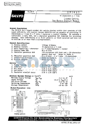 DM1613 datasheet - 16 characters x 1 line Liquid Crystal Dot Matrix Display Module