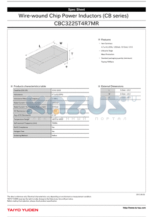 CBC3225T4R7MR datasheet - Wire-wound Chip Power Inductors (CB series)