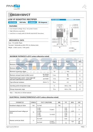 CBD20150VCT datasheet - LOW VF SCHOTTKY RECTIFIER