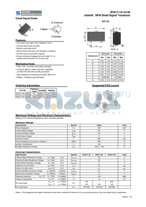 BC817-16/-25/-40RFG datasheet - 300mW, NPN Small Signal Transistor