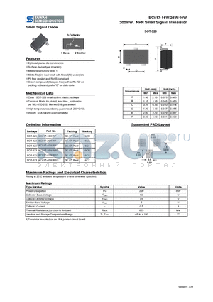 BC817-16W datasheet - 200mW, NPN Small Signal Transistor