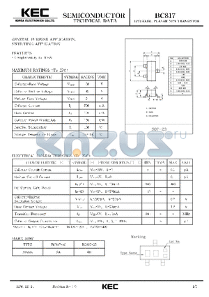 BC817-25 datasheet - EPITAXAIL PLANAR NPN TRANSISTOR(for General Purpose, Switching)