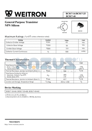 BC817-25 datasheet - General Purpose Transistor NPN Silicon