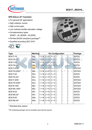 BC817-25 datasheet - NPN Silicon AF Transistor