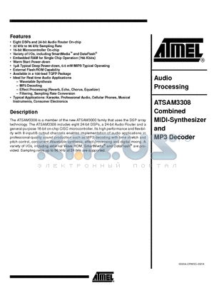 ATSAM3308 datasheet - Combined MIDI-Synthesizer and MP3 Decoder
