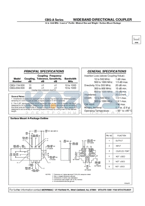 CBG-11A-500 datasheet - WIDEBAND DIRECTIONAL COUPLER