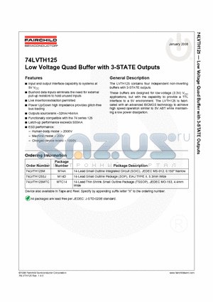 74LVTH125SJ datasheet - Low Voltage Quad Buffer with 3-STATE Outputs