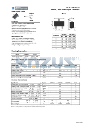 BC817-40 datasheet - 300mW, NPN Small Signal Transistor