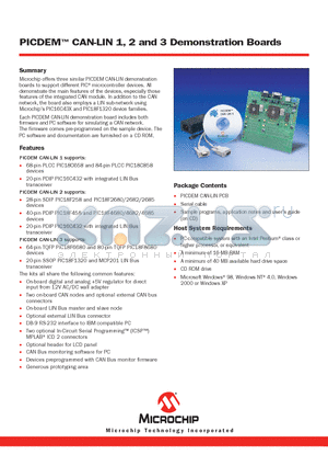 DM163007 datasheet - PICDEM CAN-LIN 1, 2 and 3 Demonstration Boards