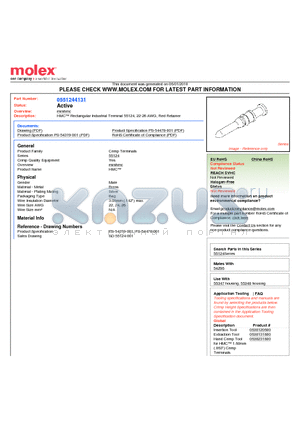 55124-4131 datasheet - HMC Rectangular Industrial Terminal 55124, 22-26 AWG, Red Retainer