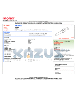 55125-4131 datasheet - HMC Rectangular Industrial Male Terminal 55125, 12 AWG, White Retainer