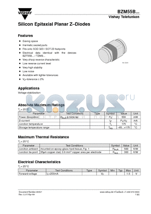 BZM55B11 datasheet - Silicon Epitaxial Planar Z-Diodes