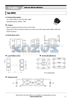 CBM33 datasheet - Balun coil< SMD Type: CBM Series>