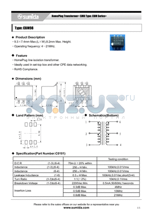 CBM98 datasheet - HomePlug Transformer
