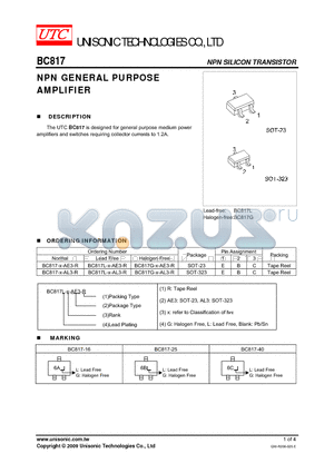 BC817G-X-AL3-R datasheet - NPN GENERAL PURPOSE AMPLIFIER