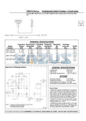 CBP-10N-375 datasheet - WIDEBAND DIRECTIONAL COUPLERS