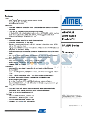 ATSAM3U1CB-AU datasheet - AT91SAM ARM-based Flash MCU