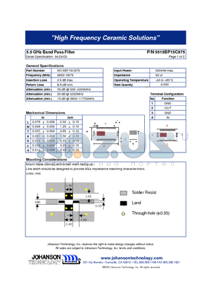 5515BP15C975 datasheet - 5.5 GHz Band Pass Filter