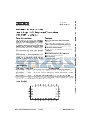 74LVTH16543 datasheet - Low Voltage 16-Bit Registered Transceiver with 3-STATE Outputs