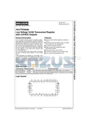 74LVTH16646MTD datasheet - Low Voltage 16-Bit Transceiver/Register with 3-STATE Outputs