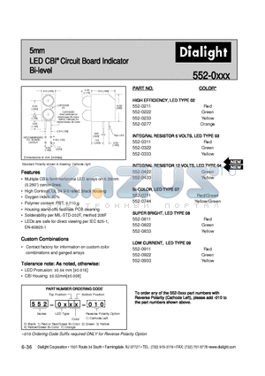 552-0311 datasheet - 5mm LED CBI Circuit Board Indicator Bi-level