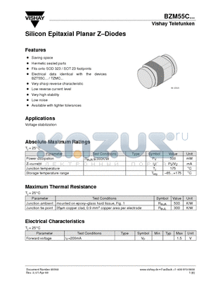 BZM55C12 datasheet - Silicon Epitaxial Planar Z-Diodes