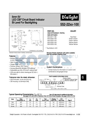 552-2232-100 datasheet - 5mm 5V LED CBI Circuit Board Indicator Bi-Level For Backlighting