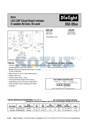 552-3511 datasheet - 5mm LED CBI Circuit Board Indicator 3 Leaded, Bi-Color, Bi-Level