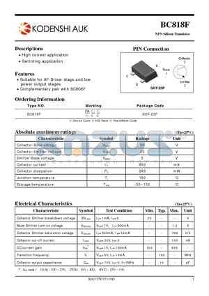 BC818F datasheet - High current application