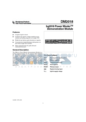 DM2018-001 datasheet - bq2018 Power Minder Demonstration Module