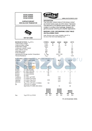 BC846 datasheet - SURFACE MOUNT NPN SILICON TRANSISTOR