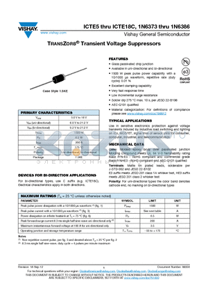1N6384-E373 datasheet - TRANSZORB^ Transient Voltage Suppressors