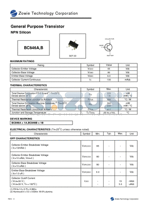 BC846A datasheet - GENERAL PURPOSE TRANSISTOR NPN SILICON