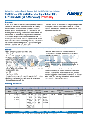CBR datasheet - Surface Mount Multilayer Ceramic Capacitors (SMD MLCCs) for High Power Application