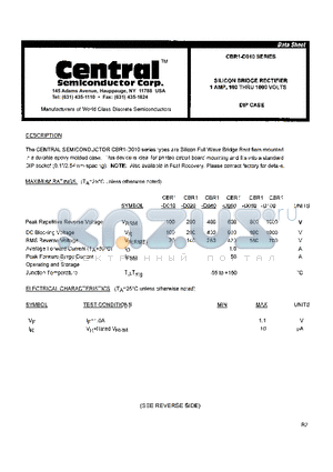 CBR1-D010 datasheet - SILICON BRIDGE RECTIFIER 1AMP, 100 THRU 1000 VOLTS