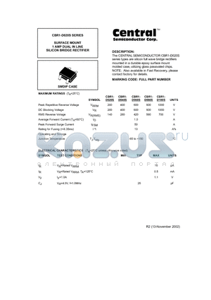 CBR1-D040S datasheet - 1.0 AMP DUAL IN LINE BRIDGE RECTIFIER