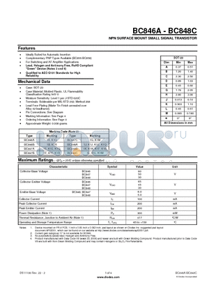 BC846A datasheet - NPN SURFACE MOUNT SMALL SIGNAL TRANSISTOR