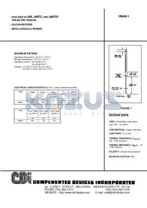 1N645-1 datasheet - SILICON RECTIFIER