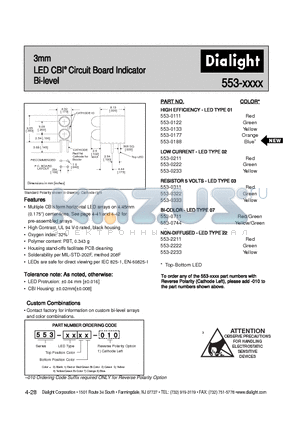 553-0188 datasheet - 3mm LED CBI Circuit Board Indicator Bi-level