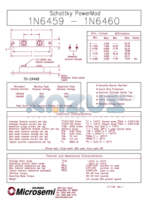 1N6459 datasheet - Schottky Rectifier