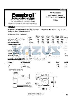 CBR10-J020 datasheet - SILICON GRIDGE RECTIFIER 10 AMPS, 100 THRU 1000 VOLTS