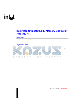 298020-002 datasheet - Intel 840 Chipset 82840 Memory Controller Hub (MCH)