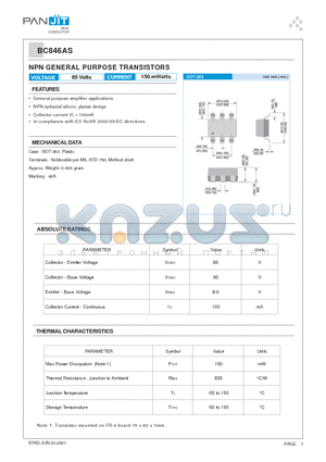 BC846AS datasheet - NPN GENERAL PURPOSE TRANSISTORS