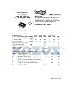 CBR1F-D100S datasheet - SURFACE MOUNT 1 AMP FAST RECOVERY SILICON BRIDGE RECTIFIER